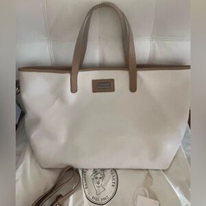 Peserico Made Italy Bag Cotton Leather Beige White Monili Silver